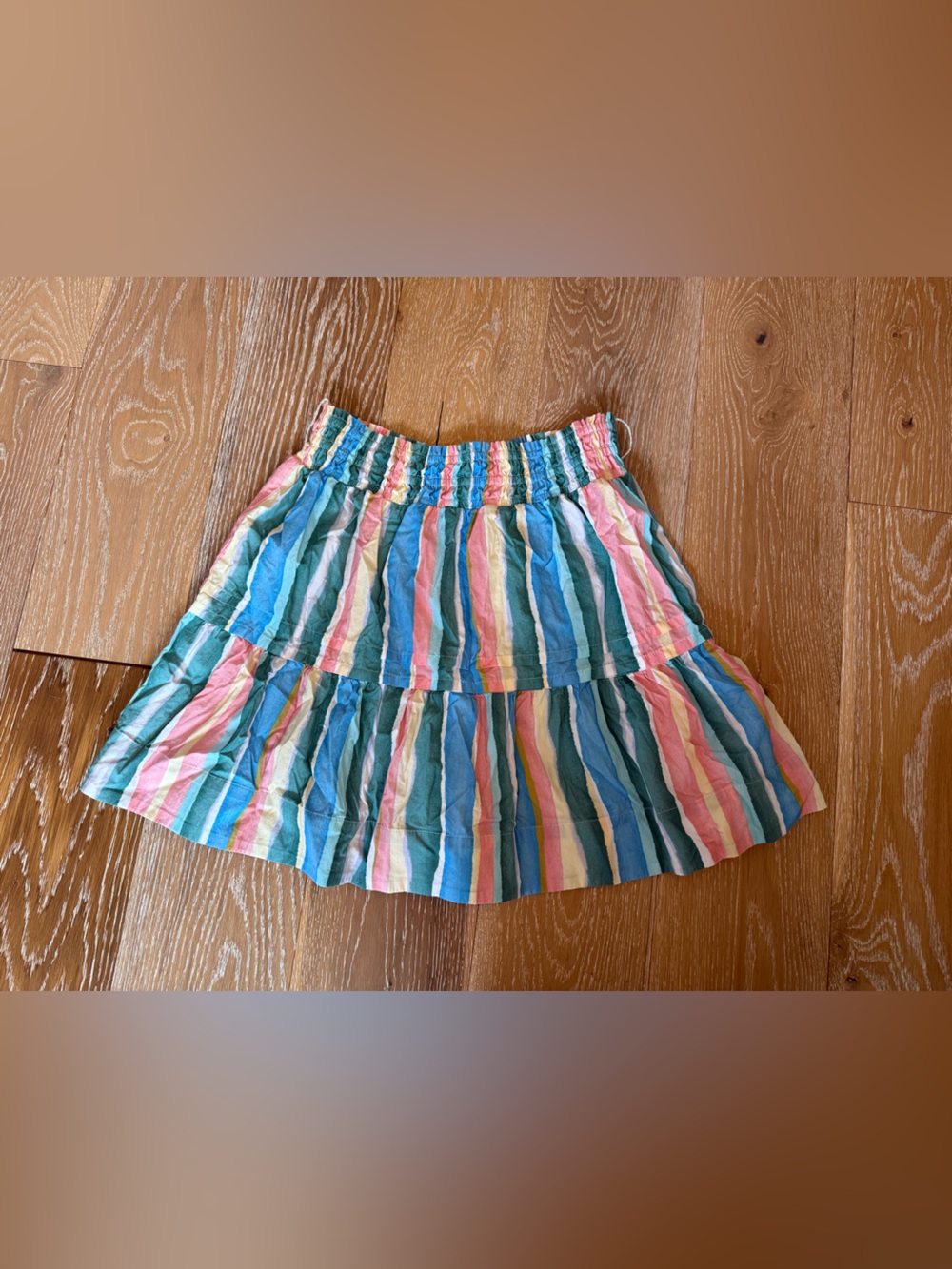Anthropologie Tiered Mini Skirt Small Multicolor Stripe Cotton Boho - Picture 2 of 7